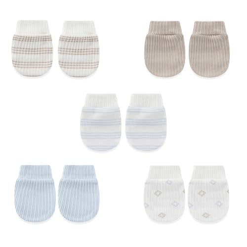 5 Pairs Unisex Baby Mittens No-Scratch 0-6 Months New Born | Preemie Baby Mittens, Newborn Essentials, Stretchy Ruffled Stay-On Cuffs, Anti-Scratch Gloves