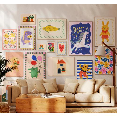 Kids Room Wall Art Bundle Set of 60 Prints, Affiche chambre enfants, Montessori Nursery art, Eclectic Nursery Prints, Playroom Decor