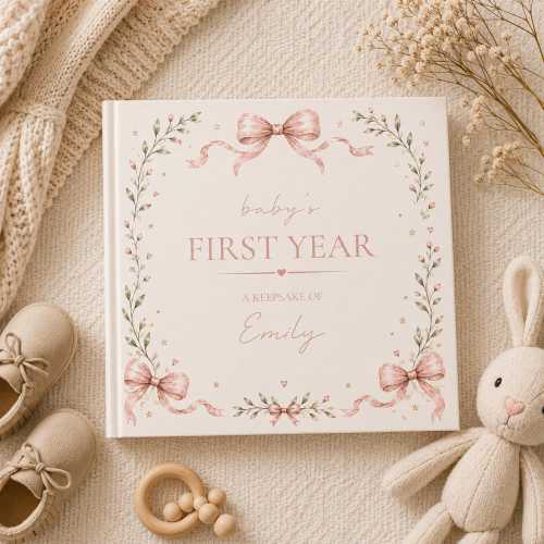 Pink Bow First Year Baby Book, Coquette Monthly Milestone Newborn Photo Album, New Baby Gift