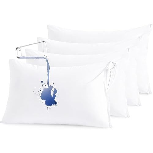 NTBAY 4 Pack Zippered Waterproof Toddler Pillow Protectors, Super Soft Quiet Zip Baby Pillow Protectors, 13x18 Inches Jersey Pure White Waterproof Pillow Cases Covers