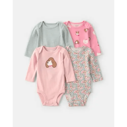Baby Girl 4-Pack Dog Long-Sleeve Multipack Bodysuits | Carter's