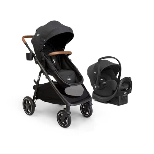 Joie Ginger LX Stroller and Rue Infant Car Seat Travel System with Anti-Rebound Base and All-Wheel Suspension (Shale Dark)