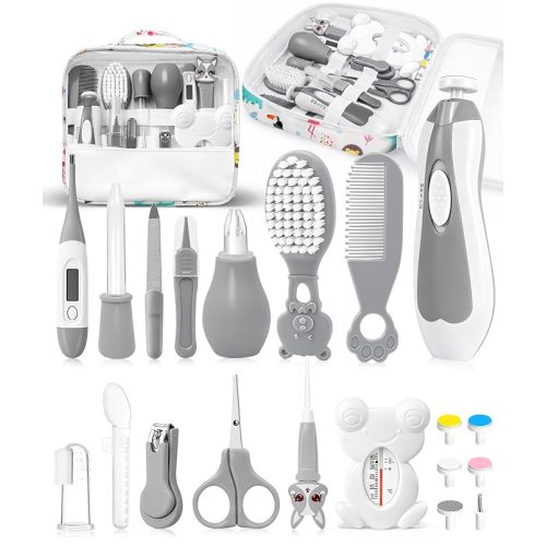 Baby Healthcare and Grooming Kit, Electric Safety Nail Trimmer Baby Nursery Kit, Newborn Care Kits with Hair Brush Comb for Newborn Infant Toddlers Baby Boys Girls Kids, Baby Shower Gifts (White)