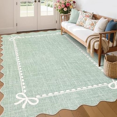 GarveeHome Scalloped Bow Rug 6x9 Washable Rugs for Living Room, Sage Green