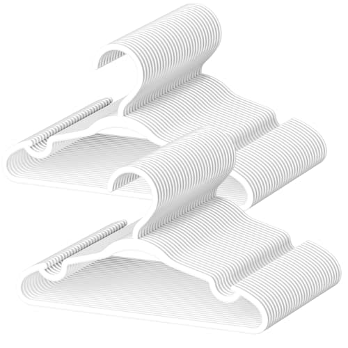 60 Pack Baby Plastic Hangers,12.83" Ultra-Thin,Non-Slip Hangers for Children. Ideal for Closets and Nurseries.Designed for Newborns and Children's Clothing,Including Trousers,Coat,Dresses.(White)