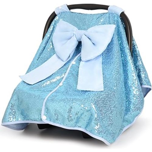 Baby Carseat Canopy Cover with Bow for Girls Boys with Bow Stroller and Cart Cover Carseat Nursing Cover Newborn Gift (Blue)