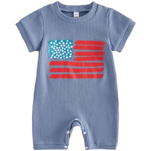 My First 4th of July Baby Boy Outfit Newborn American Flag Romper Short Sleeve Onesie Jumpsuit Summer Clothes