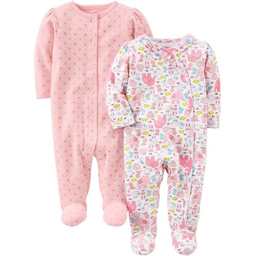 Simple Joys by Carter's Baby Girls' 2-Pack Cotton Snap Footed Sleep and Play