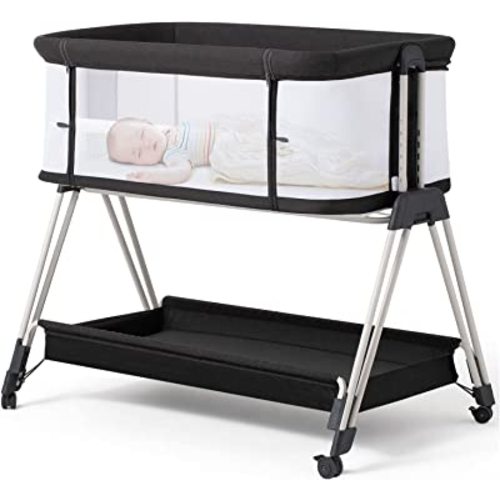 Amazon.com: Fodoss Baby Bassinet Bedside Sleeper with Wheels and Storage Tray,4-Sided Mesh Bedside Bassinet Co Sleeper for Infant/Newborn,7 Height Adjustable Easy Folding Bedside Crib : Baby