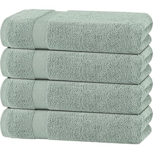 White Classic Green Bath Towels 27x54 Inch, Cotton Towel Set for Bathroom, Hotel, Gym, Spa, Soft Extra Absorbent Quick Dry 4 Pack
