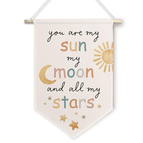 ChissNook Boho Sun Moon Star Nursery Canvas Banner, You Are My Sun Moon and All My Stars Hanging Pennant Banner Flags Wall Display, Nursery Wall Decor for Kids Boys Girls Room Bedroom Playroom