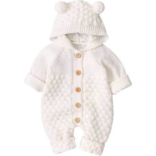 DovFanny Newborn Baby Knitted Sweater Romper Jumpsuit Girls Boys Baby Clothes Unisex Long Sleeve Bodysuit Snowsuit - 3-6 Months - White