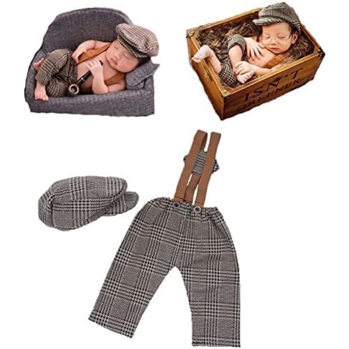 Infant Newborn Photo Outfits Props Baby Photography Crochet Romper Hat Set Monthly Boy Girl Photo Shoot Knitted Berets
