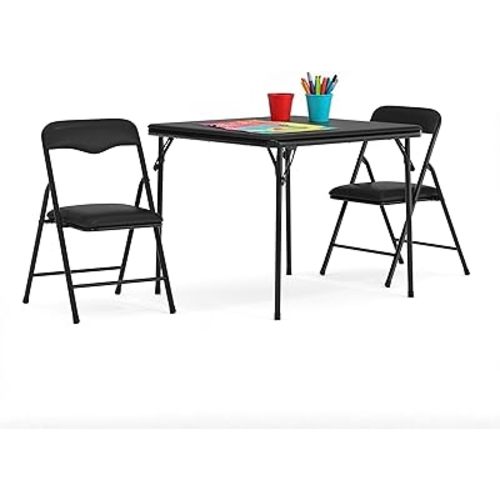 Flash Furniture Mindy Kids 3-Piece Folding Table and Chairs Set for Daycare and Classrooms, Children's Activity Table and Chairs Set, Black