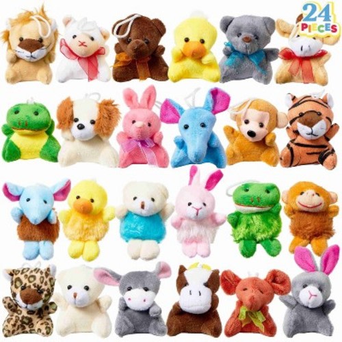Joyfy 24 Pcs Small Stuffed Animals Kids Party Favors Bulk Safari Animals Plush Toys,  Birthday Favors Stuffers, Classroom Prize Gifts for Christmas