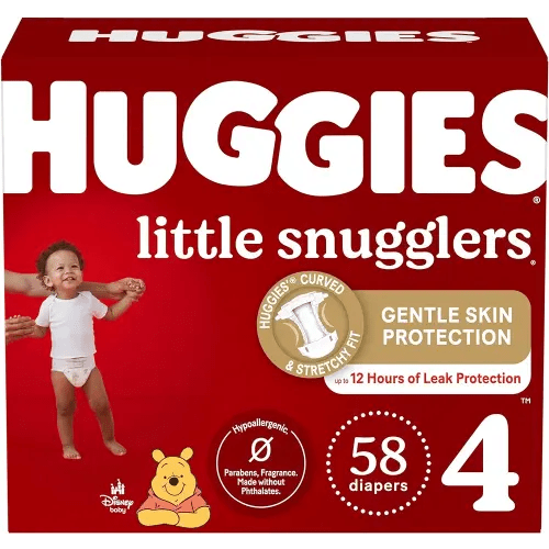 Huggies Size 4 Diapers, Little Snugglers Baby Diapers, Size 4 (22-37 lbs), 58 Count