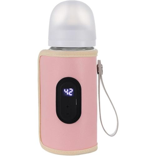 Baby Bottle Warmer,Keep Milk Warm Only (No Heating,Keep Warm only) Temperature Digital USB Portable Warming Sleeve,Portable Thermo Cover with Digital Display & Keep Warm Settings (Pink)