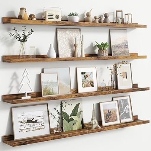 Floating Picture Ledge Shelves for Wall Set of 4, 48 Inch Wall Shelves with Lip Long Large Nursery Book Shelf for Toys Storage Kids Bookshelf Wall Mounted Living Room Bedroom Decor Frames