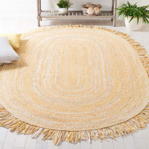 SAFAVIEH Braided Paisley Transitional Cotton Reversible Area Rug, Beige, 6' x 9' Oval