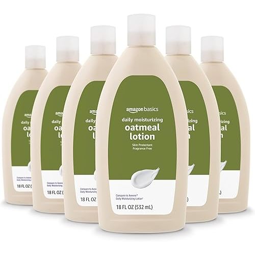 Amazon Basics Daily Oatmeal Body Lotion and Skin Protectant Moisturizer, Fragrance Free, 18 Fl Oz (Pack of 6) (Previously Solimo)