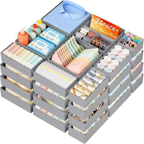 DIMJ Drawer Organizer Clothes, 24 Pack Dresser Organizer, Foldable Closet Organizers and Storage, Fabric Dresser Bins, Drawer Dividers for Nursery, Baby Clothes, Underwears, Sock