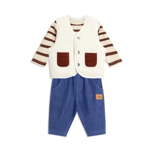 Long Sleeve T-Shirt, Reversible Teddy Vest & Pants Set
