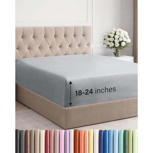Extra Deep King Fitted Sheet - Hotel Luxury Single Fitted Sheet Only - Easily Fits 18 inch to 24 inch Mattress - Ultra Soft, Wrinkle & Fade Free w/Extra Deep Pockets - Breathable & Comfy - Steel Blue