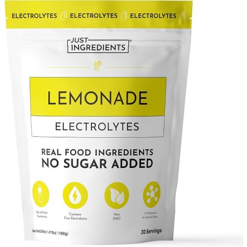 JUST INGREDIENTS Lemonade Electrolytes - No Sugar- 30 Servings | Powder Drink Mix, Monk Fruit And Stevia, No Added Sugar, Sea Salt And Trace Minerals, Third Party Tested, 2 Year Shelf Life