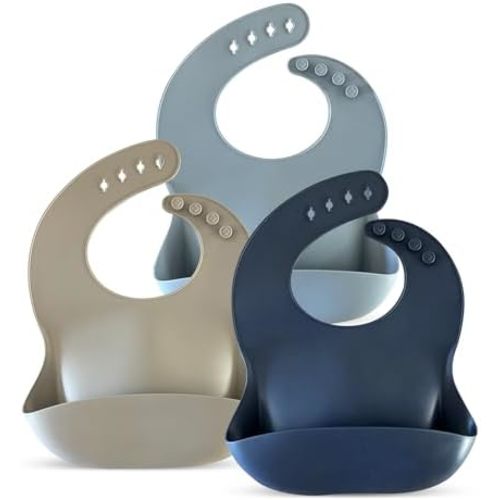 Silicone Baby Feeding Bibs – Waterproof, BPA-Free, Soft & Adjustable with Crumb Catcher – Easy to Clean