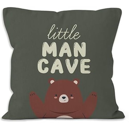 Bear Nursery Decor Throw Pillow Covers 18x18, Little Man Cave Decorative Pillow Covers for Kids Boys Bedroom Room Playroom, Boys Room Decor Accent Pillows Cover Pillowcases