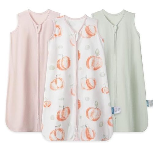 TILLYOU Baby Sleep Sack 0-6 Months 0.5 Tog Cotton Wearable Blanket for Baby, 3 Pack Infant Sleeping Sack with 2-Way Zipper, Pink Peach