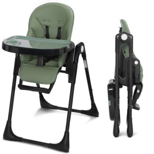 Kinder King Foldable High Chair for Baby, Toddler Feeding Chair with Detachable Double Trays, Green