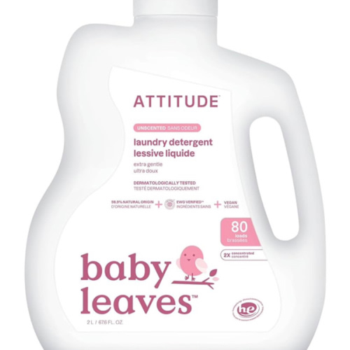 ATTITUDE Baby Laundry Detergent Liquid, EWG Verified, Safe for Baby Clothes, Infant and Newborn, Vegan and Naturally Derived Washing Soap, HE Compatible, Unscented, 80 Loads, 67.6 Fl Oz