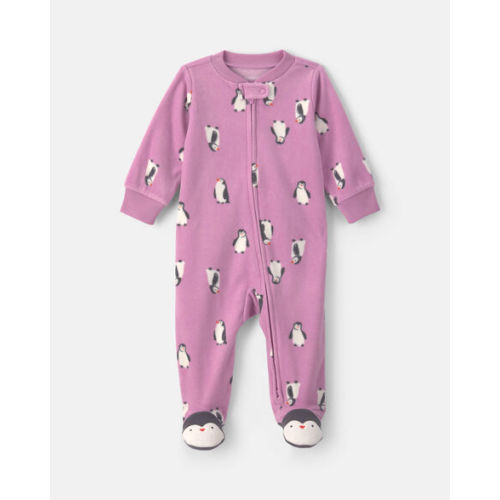 Baby Girl Penguin Fleece 2-Way Zip Sleep & Play Pajamas - Purple | Carter's