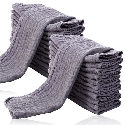 Grey - Cute Castle 24 Pack Muslin Burp Cloths for Baby - Ultra-Soft 100% Cotton Baby Washcloths - Large 20'' by 10'' Super Absorbent Milk Spit Up Rags - Burpy Cloths for Unisex, Boy, Girl - Grey
