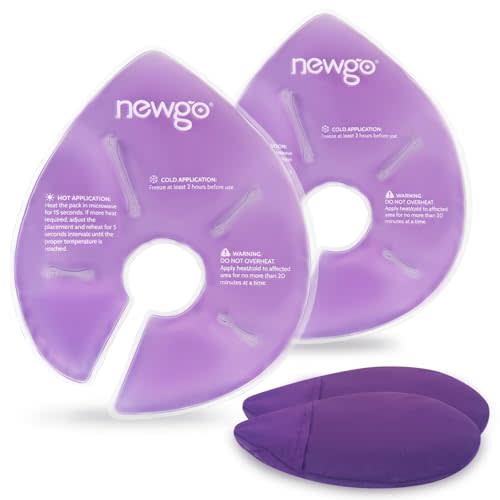 NEWGO Large Size Breast Therapy Pads, Breastfeeding Essentials Hot & Cold Gel Ice Packs for Postpartum Nursing, Engorgement, Mastitis, Pain Relief, Nipple Pads with Soft Covers, 2 Pack