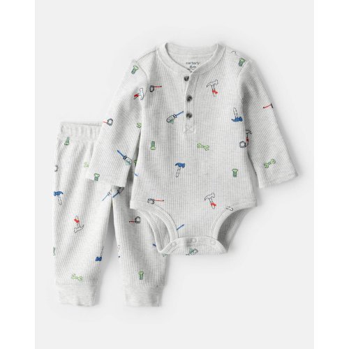 Baby Boy 2-Piece Construction Thermal Bodysuit & Pant Set - Grey | Carter's