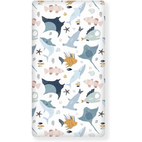 Colorful Fishes Fitted Crib Sheet Ocean Animals Baby Crib Sheet Fit Standard Crib and Toddler Mattress,Crib Mattress Sheets for Boys Girls 28"x52"