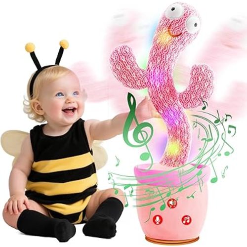 Talking Cactus Toys for Toddler,Dancing Cactus Mimicking Toy Gifts for Baby Boys Girls Infant Kids Easter Basket Stuffers with 120 English Songs,Adjustable Volume Recording & Repeating,Pink