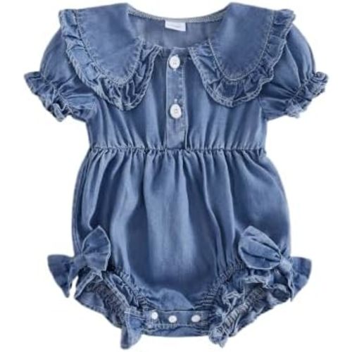Baby Girl Denim Outfit Button Romper Jean Jumpsuit Shorts Overalls Toddler Cowgirl Outfits Western Infant Clothes