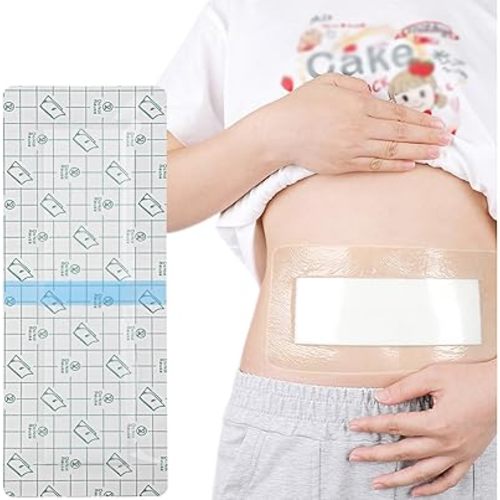 C-Section Waterproof Abdominal Incision Bandages Post Hysterectomy Tummy Tuck Shower Protector Scar Cover with Protective Pad Patches Island Dressing Tapes Large Wound Care Supplies 4x12 Pack of 14