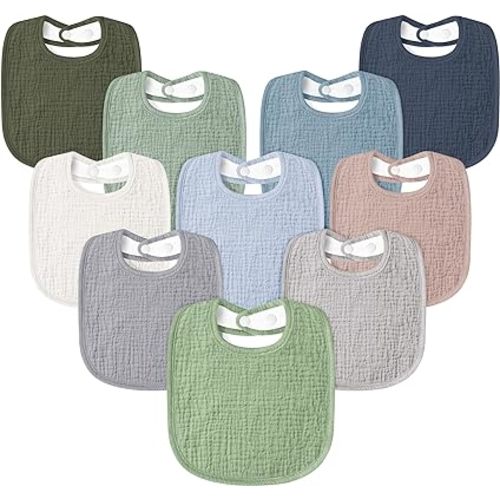 Susurration Muslin Baby Drool Bibs 10Pack Soft Square Adjustable Bandana Bibs for Unisex Newborn Baby Girls&Boys
