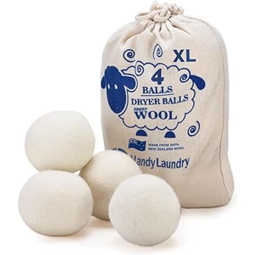 Handy Laundry Wool Dryer Balls - Natural Fabric Softener, Reusable, Reduces Clothing Wrinkles and Saves Drying Time, Better Alternative to Plastic Balls and Liquid Softener (Pack of 4)