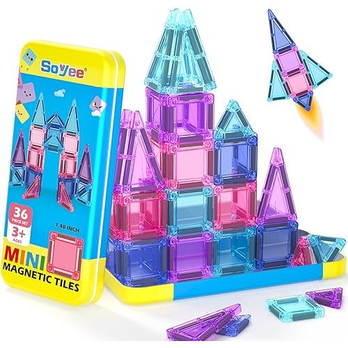 Soyee Magnetic Tiles Toddler Toys Travel Essential Games Magnet Building Blocks STEM Sensory Educational Toys for 3 4 5 6 7 8+ Year Old Boys Girls Christmas Birthday Gifts