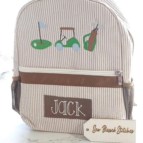 Personalized Seersucker Backpack: Monogrammed Golf, Diaper, or Travel Bag