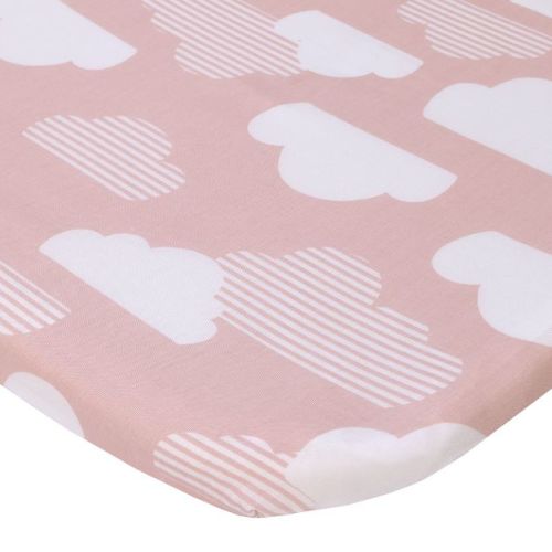 NoJo Skip Hop Cozy-Up 2-in-1 Bedside Sleeper Pink and White Clouds 100% Cotton Fitted Bassinet Sheet