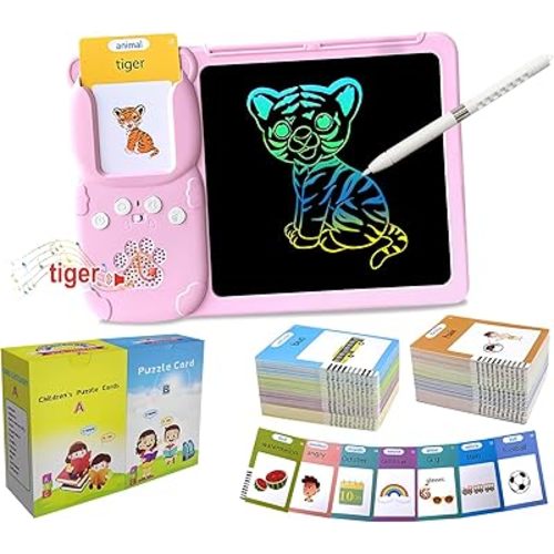 Rylai Toddler Toys Talking Flash Cards, Kindergarten Learning Resources 510 Sight Words with Drawing Tablet for Speaking Doodling, Sensory Toys for Kids with Autism, Boys Girls 2 3 4 5 6, Pink