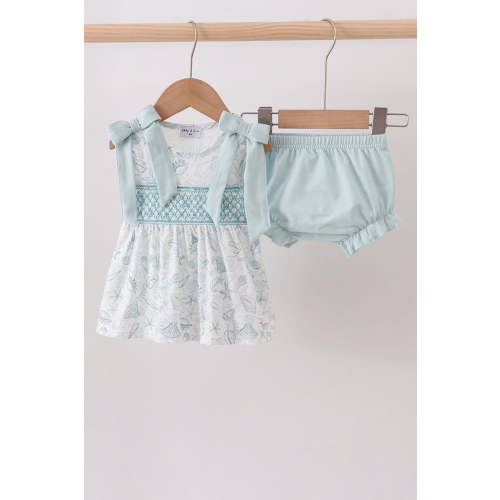 Sea shell smocked bloomer set
