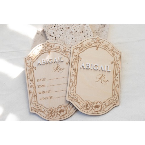 Girl Birth Name Sign Vintage Frame Hospital Announcement Plaque Floral Baby Girl Name Sign Vintage Style Birth Announcement Newborn Photo