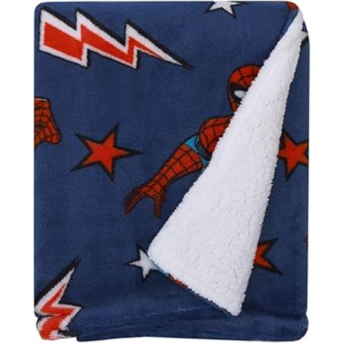Marvel Spiderman Blue, Red and White Super Soft Sherpa Baby Blanket